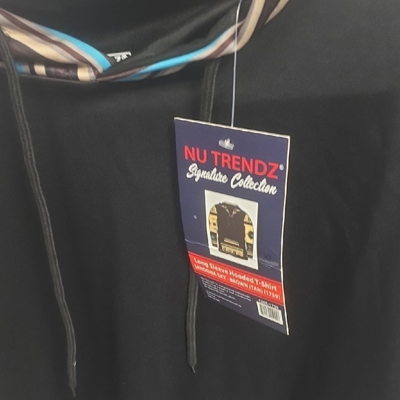 Nu Trendz Black Hoodie with Patterend Sleeves, Front Pocket & Hood, Sz XL Unisex - Picture 3 of 11